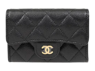 Pre-owned Chanel Women's  Classic Zipped Wallet Card Holder In Black
