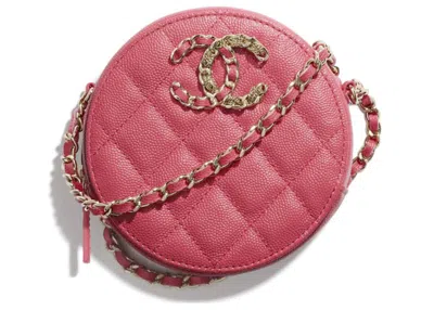 Pre-owned Chanel Women's  Clutch With Chain Grained Calfskin Goldtone In Pink