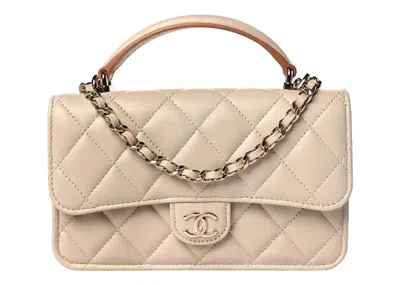 Pre-owned Chanel Women's  Clutch/phone Holder With Chain In Beige (ap3226/b10324/nn019)