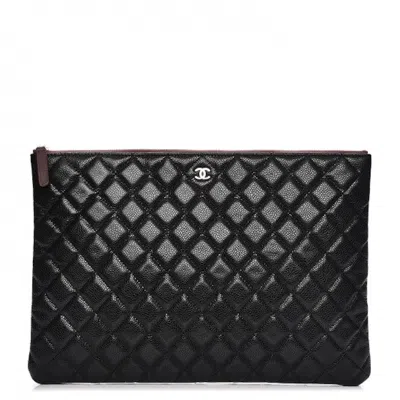 Pre-owned Chanel Women's  Cosmetic Case Caviar Quilted Diamond Large In Black