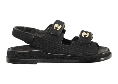 Pre-owned Chanel Women's  Dad Sandal Knit Sneakers In Black/gold