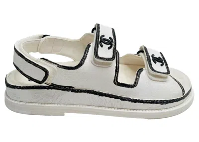Pre-owned Chanel Women's  Dad Sandals White Leather Sneakers In Black