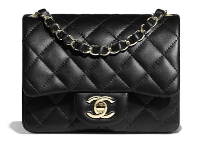 Pre-owned Chanel Women's  Flap Bag Mini Lambskin Goldtone In Black