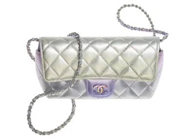 Pre-owned Chanel Women's  Glasses Case With Classic Chain Gradient Metallic In Silver/blue In Multi