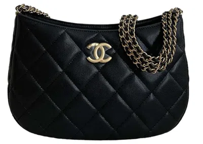 Pre-owned Chanel Women's  Grained Calfskin 24c Hobo Bag In Black (as4612)
