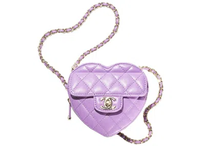 Pre-owned Chanel Women's  Heart Clutch With Chain 22s Lambskin In Purple