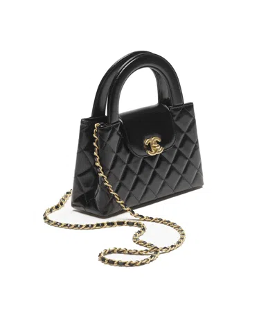 Pre-owned Chanel Women's  Kelly Mini Shopping Bag Mini 23k Shiny Aged Calfskin In Black