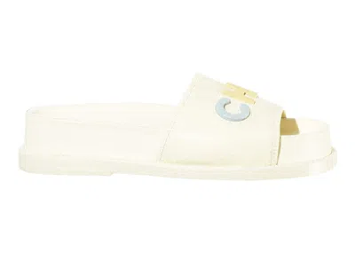 Pre-owned Chanel Women's  Logo Mule Sandal Leather Sneakers In Ivory