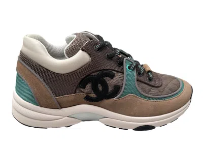Pre-owned Chanel Women's  Low Top Trainer Beige Sneakers In Brown/green