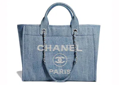 Pre-owned Chanel Women's  Medium Denim 23s Shopping Bag In Light Blue (as3351)