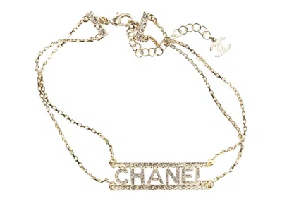 Pre-owned Chanel Women's  Metal Choker Necklace In Gold/crystal