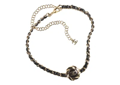 Pre-owned Chanel Women's  Metal/calfskin Choker Necklace In Gold/black