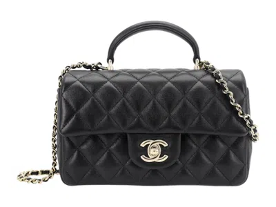Pre-owned Chanel Women's  Mini Classic Flap Bag With Handle In Black