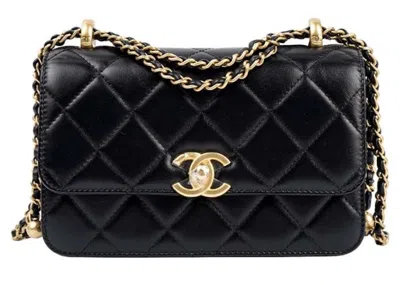 Pre-owned Chanel Women's  Mini Size 24c Flap Bag With Adjustable Strap In Black (as2615)