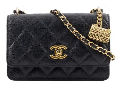 Pre-owned Chanel Women's  Mini Wallet On Chain With Bag Charm In Black (ap3316/b10712/94305)
