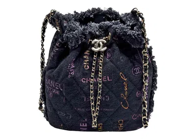 Pre-owned Chanel Women's  Printed Denim Bucket Shoulder Bag In Black (as3027/b07543/nh449)