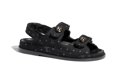 Pre-owned Chanel Women's  Printed Sandal Denim Sneakers In Black/gold