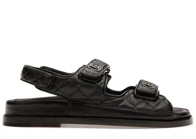 Pre-owned Chanel Women's  Quilted Dad Sandal Leather Sneakers In Black