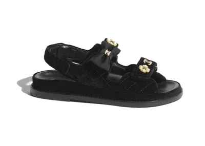 Pre-owned Chanel Women's  Quilted Sandal Velvet Sneakers In Black/gold In Multi