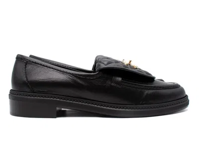 Pre-owned Chanel Women's  Quilted Tab Loafers Leather Sneakers In Black