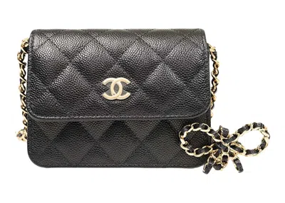 Pre-owned Chanel Women's  Ribbon Chain Mini Cardholder Crossbody In Black (ap3348/b10706/94305)