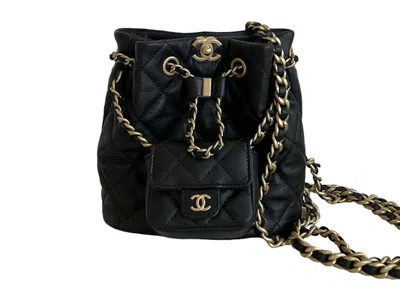 Pre-owned Chanel Women's  Small Drawstring 23a Bucket In Black (as3947)