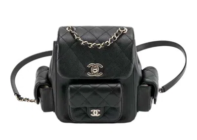 Pre-owned Chanel Women's  Small Duma 23k Grained Calfskin Backpack In Black (as4399)