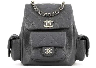 Pre-owned Chanel Women's  Small Duma 23k Grained Calfskin Backpack In Dark Grey (as4399)