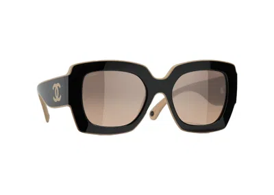 Pre-owned Chanel Women's  Square Sunglasses43) In Black/beige/brown (6059 C534