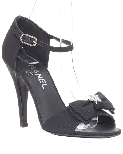 Pre-owned Chanel Women's Cotton 2016 Runway Paris Rome Crystal Bow Stiletto Sandal  (authentic Pre-loved)