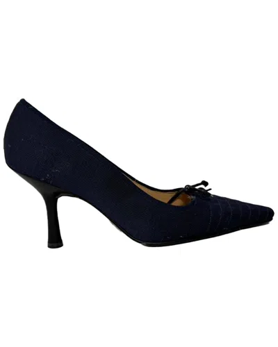 Pre-owned Chanel Women's Cotton Bow Detail Cc Pump (authentic Pre-loved)