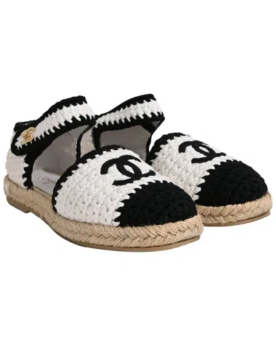 Pre-owned Chanel Women's Cotton Braided Knit Ankle Strap Espadrille Flat (authentic Pre-  Loved)