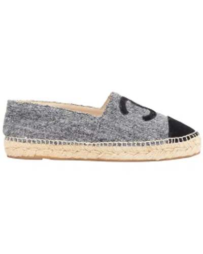 Pre-owned Chanel Women's Cotton Cc Velvet Applique Espadrille Flat (authentic Pre-loved)