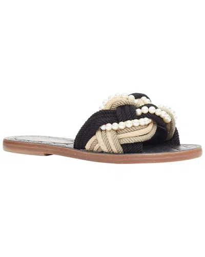 Pre-owned Chanel Women's Cotton  Cuba Black Cream Rope Pearl Twist Slipper Sandal  (authentic Pre-loved)