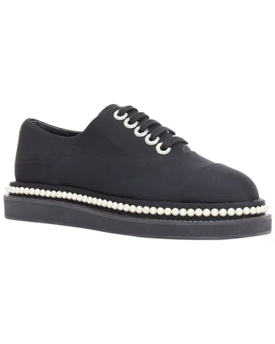 Pre-owned Chanel Women's Cotton Textile Black Canvas Pearl Oxford (authentic Pre-loved)
