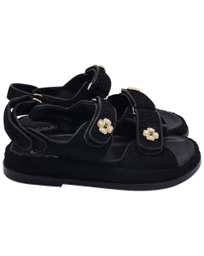 Pre-owned Chanel Women's Cotton Tweed Velcro Dad Sandal (authentic Pre-loved)