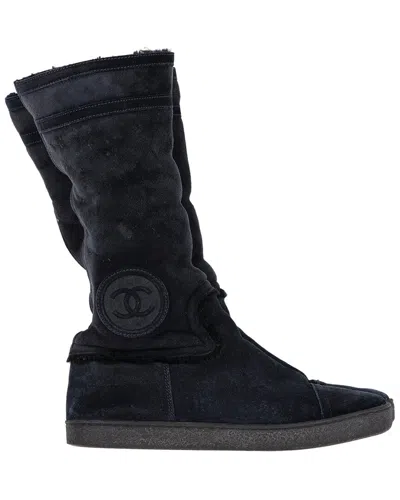 Pre-owned Chanel Women's Fur Cc Logo Boot (authentic Pre-loved)