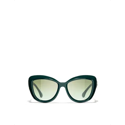 Pre-owned Chanel Womens Green Butterfly-frame Sunglasses