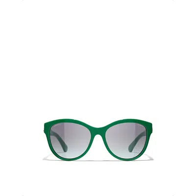 Pre-owned Chanel Womens Green Pantos-frame Sunglasses