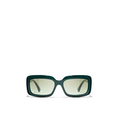 Pre-owned Chanel Womens Green Rectangle-frame Sunglasses