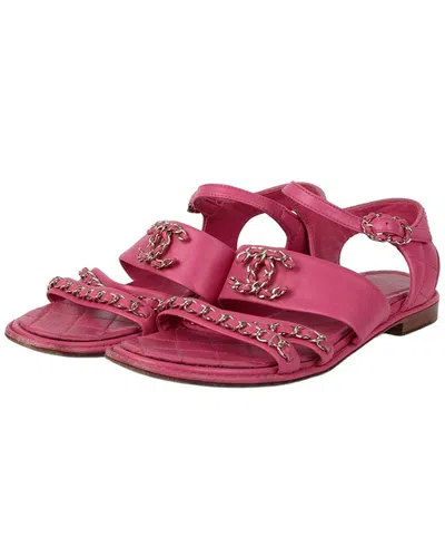 Pre-owned Chanel Women's Lambskin Chain Sandal (authentic Pre-loved)