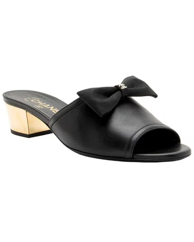 Pre-owned Chanel Women's Lambskin, Nylon Cc Bow Mule (authentic Pre-loved)