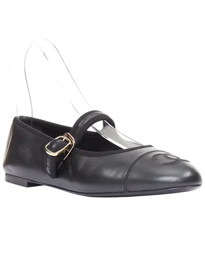 Pre-owned Chanel Women's Lambskin Stitched Cc Cap Toe Flat (authentic Pre-loved)