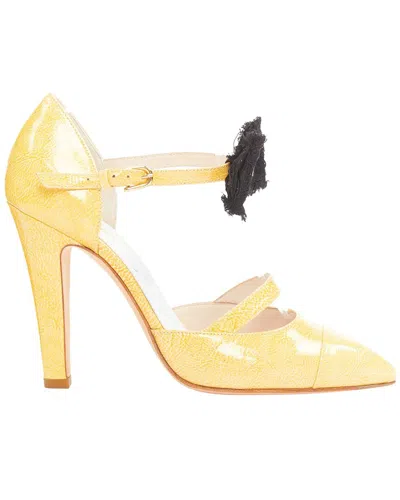 Pre-owned Chanel Women's Leather 14c Butter Cc Logo Bow Mary Jane Pump (authentic Pre-  Loved)