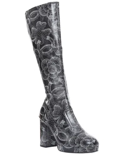 Pre-owned Chanel Women's Leather 23a Runway Cc Camellia Dotted Logo Print Tall Boots  Eu39 (authentic Pre-love