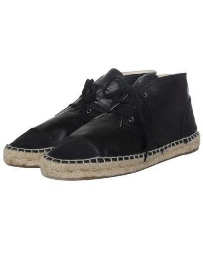 Pre-owned Chanel Women's Leather High-top Espadrille Bootie (authentic Pre-loved) In Black