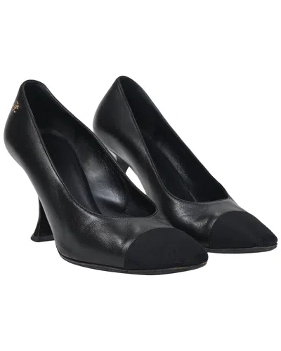 CHANEL CHANEL WOMEN'S LEATHER INTERLOCKING CC SCULPTURED HEEL PUMP (AUTHENTIC PRE-  LOVED)