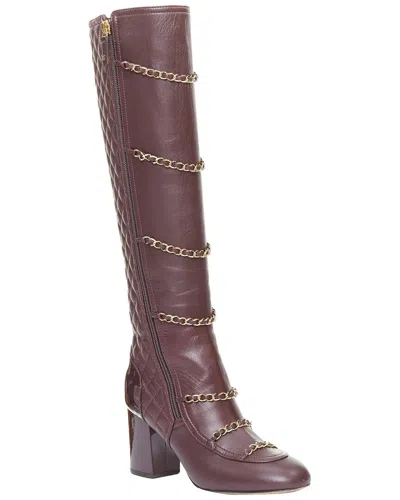 Pre-owned Chanel Women's Leather Karl Lagerfeld Chain Quilted Boot (authentic Pre-loved)