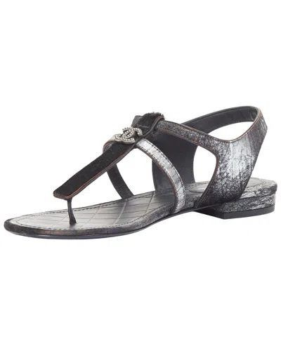 Pre-owned Chanel Women's Leather Metallic-trim T-strap Sandal (authentic Pre-loved)