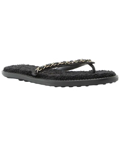 Pre-owned Chanel Women's Leather Terrycloth Chain Cc Thong Sandals - Size 6 / 36  (authentic Pre-loved)